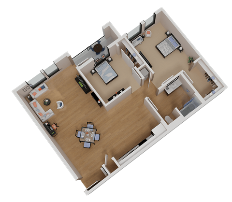 Floor plan for 2 beds, 1 bath, 1011 sqft